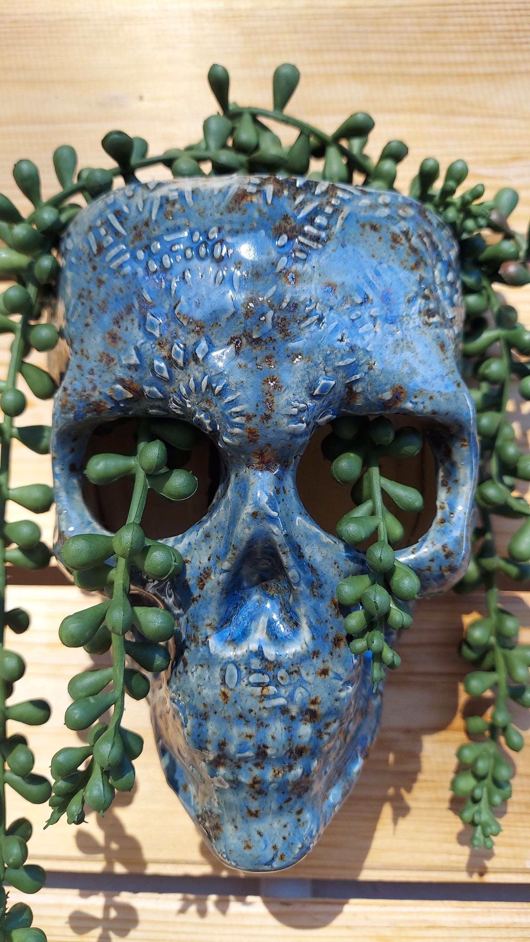 Handmade Ceramic Skull Wall Planter, One-of-a-Kind Pottery