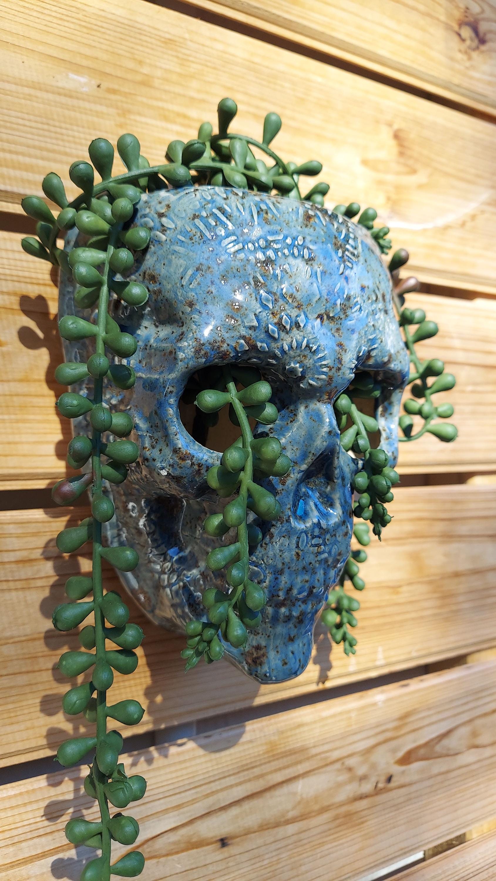 Handmade Ceramic Skull Wall Planter, One-of-a-Kind Pottery