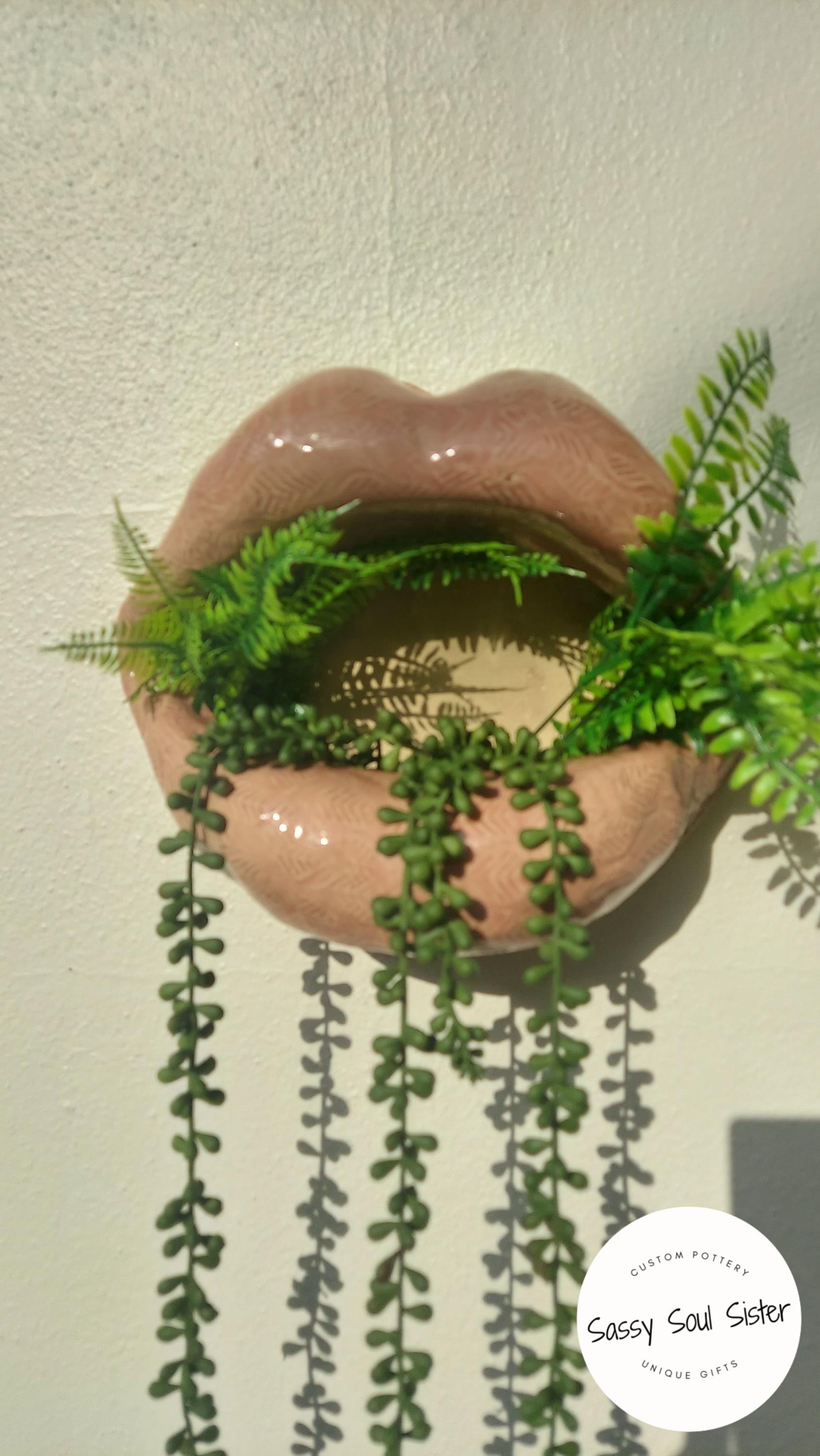Lips Planter, Lips Pot with Drainage, Gift for Succulent and Plant Lover, Boho Home Decor